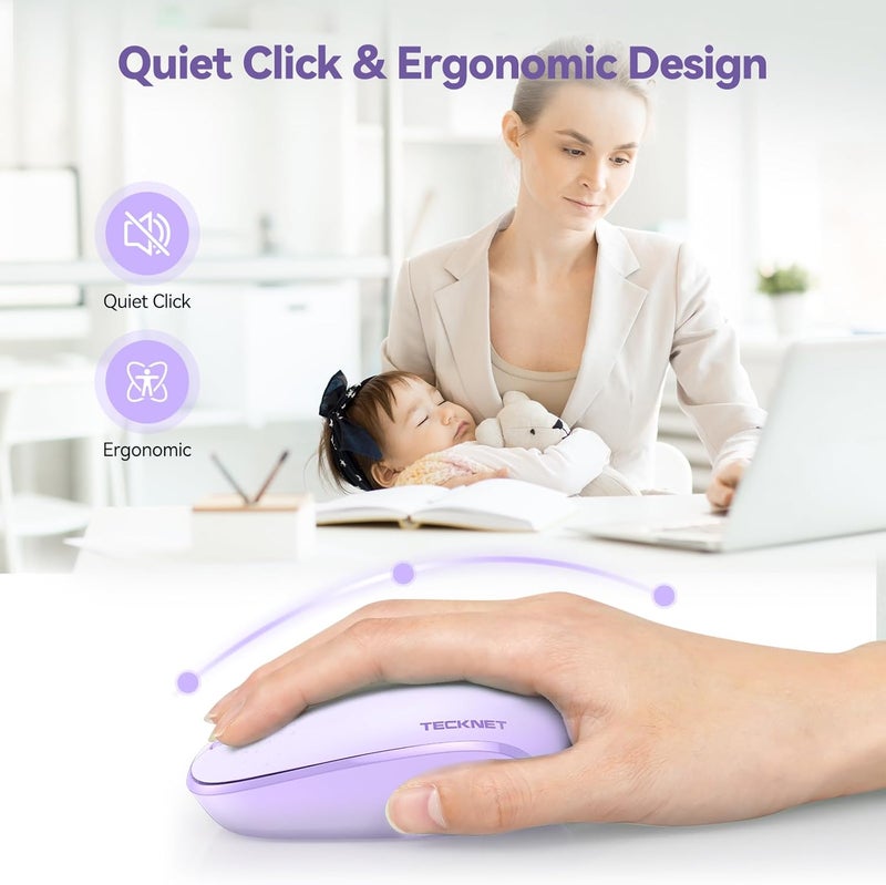 TECKNET Wireless Mouse, 2.4G Quiet Computer Mouse with USB Receiver, 4 Buttons Portable Cordless Mice for Chromebook, Laptop, PC, Mac, 800/1200/1600 DPI - Purple - Image 3